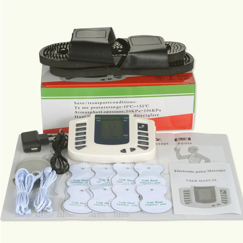 Tens массажер машина Электро стимулятор pad электрод мышц электростимулятор физиотерапия EMS обучение с тапочкой + 8 колодки