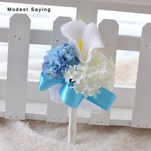Новые модные синие Искусственные Свадебные цветы бутоньерки для корсаж шафера аксессуары для свадебной вечеринки украшения для выпускного вечера