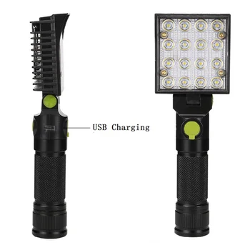 

16 LEDs Work Flashlights White Red Blue Light Car Repair Working Lamp USB 18650 Torch Built-in Magnet Hook Tent Camping Lantern