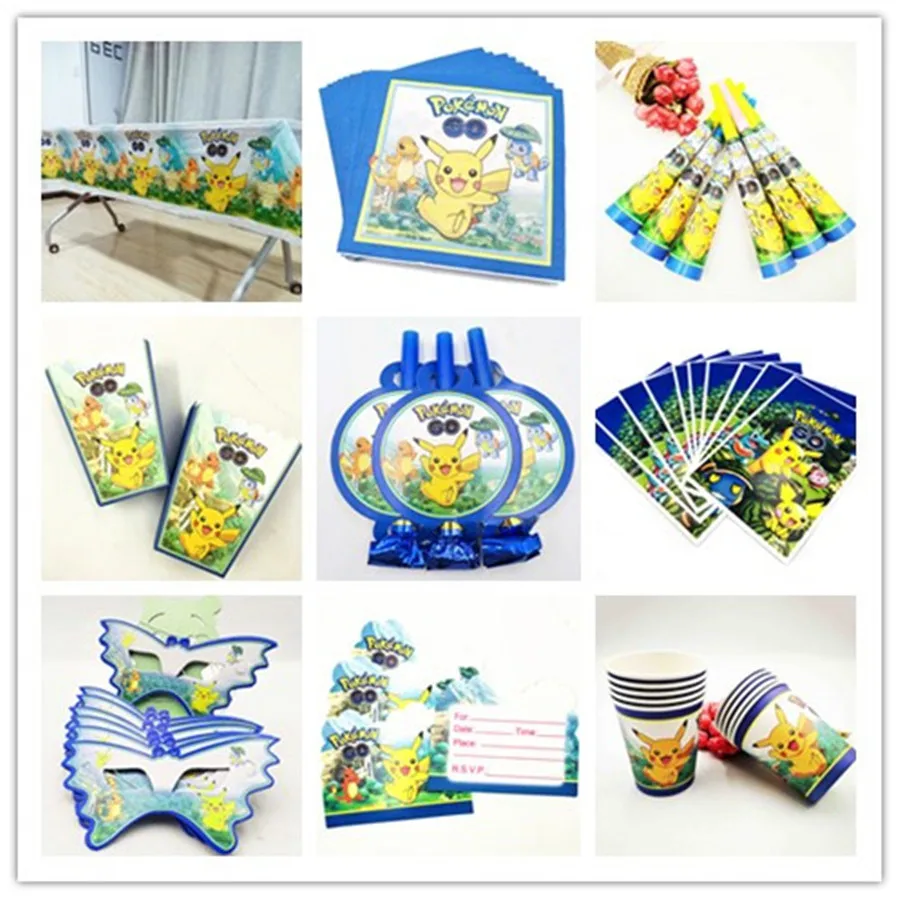 

Pokemon Birthday Party Decoration Supplies Kids Disposable Tableware Tablecloth Plates Cup Banner Favors pikachu Birthday Party