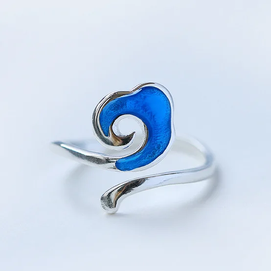 

925 Sterling Silver Rings For Women Chinese Style Blue Auspicious Clouds Open Ring Hypoallergenic Sterling-silver-jewelry