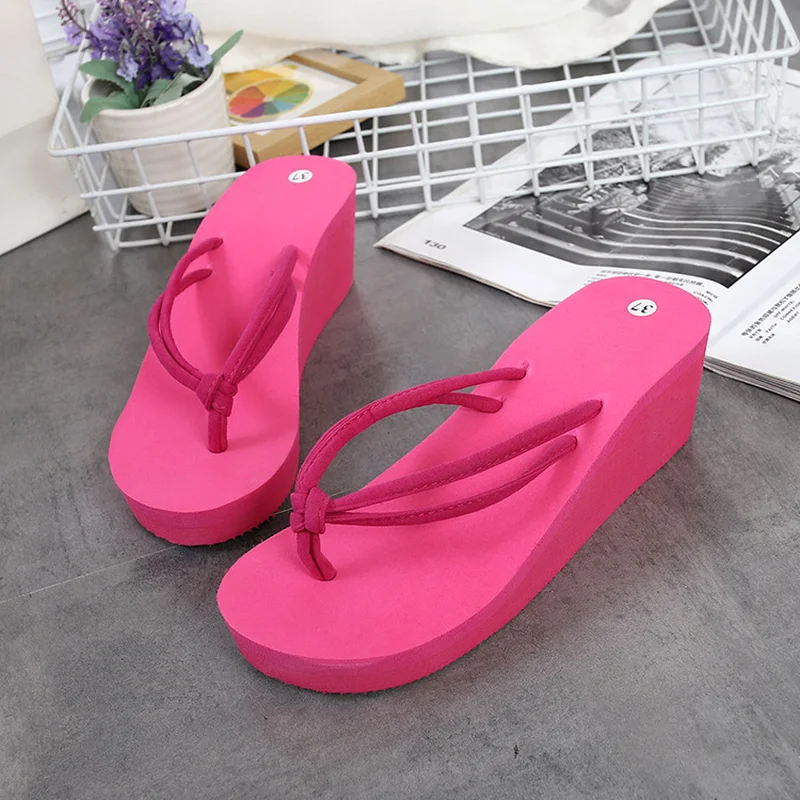 

2019 Summer New Women Slippers Wedges High Heels Shoes Woman Beach Casual Fashion Flip Flops EVA Non-slip High Quality Footwear