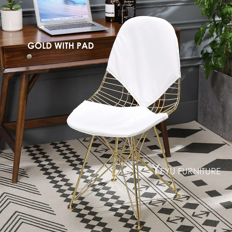 Современный дизайн золотой белый черный цвет металла Провода стул, модное популярное Лофт стиль дизайн двойного Pad стали обеденный Провода стул 2 шт
