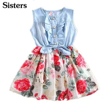 Новинка; низкая цена; красивое джинсовое платье с рюшами и бантом для девочек; сарафан; одежда; костюм