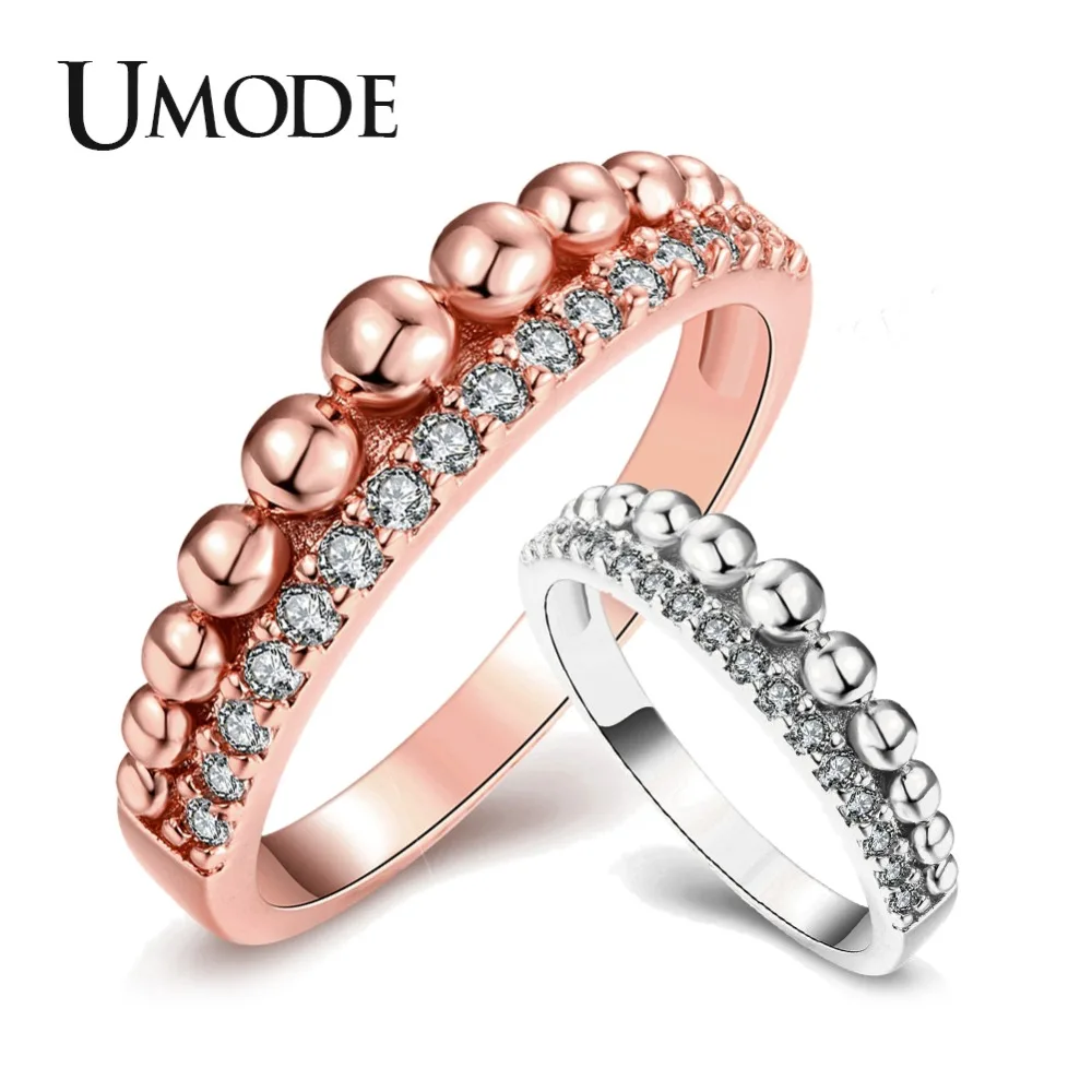 

UMODE Fashion Cubic Zirconia Eternity Band Rings for Women Round Ball Rose Gold Silver Color Rings Femme Jewelry UR0459