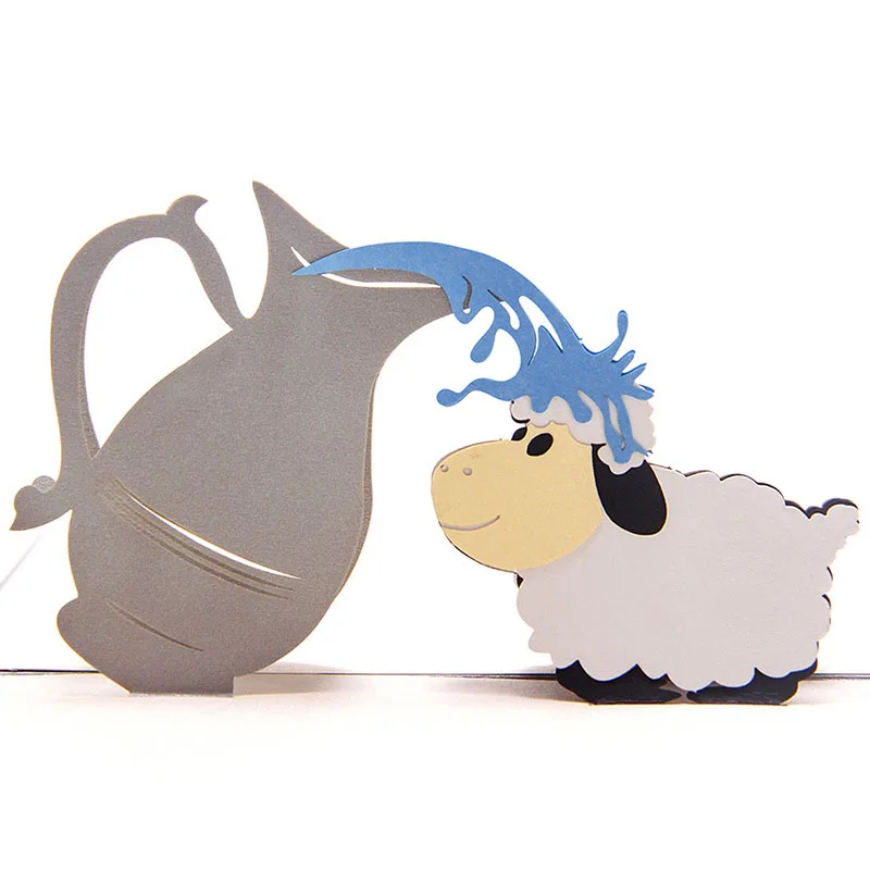  3D Handmade Carving Cartoon Sheep Kids Birthday Christening Baptism Blessing Paper Invitation Greet - 32842374083