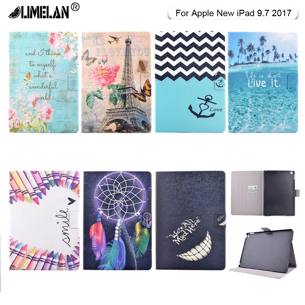 Цветной чехол для Apple, новый iPad 9,7 2017, чехол Smart Cover Funda, модель планшета A1822 A1823, искусственная кожа, флип-чехол-подставка