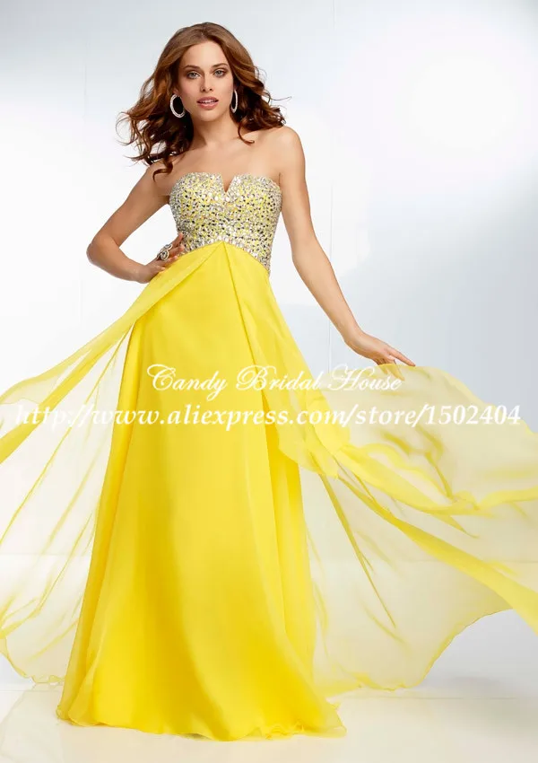 Wedding Guest Dresses High Quality Empire Chiffon Yellow Long