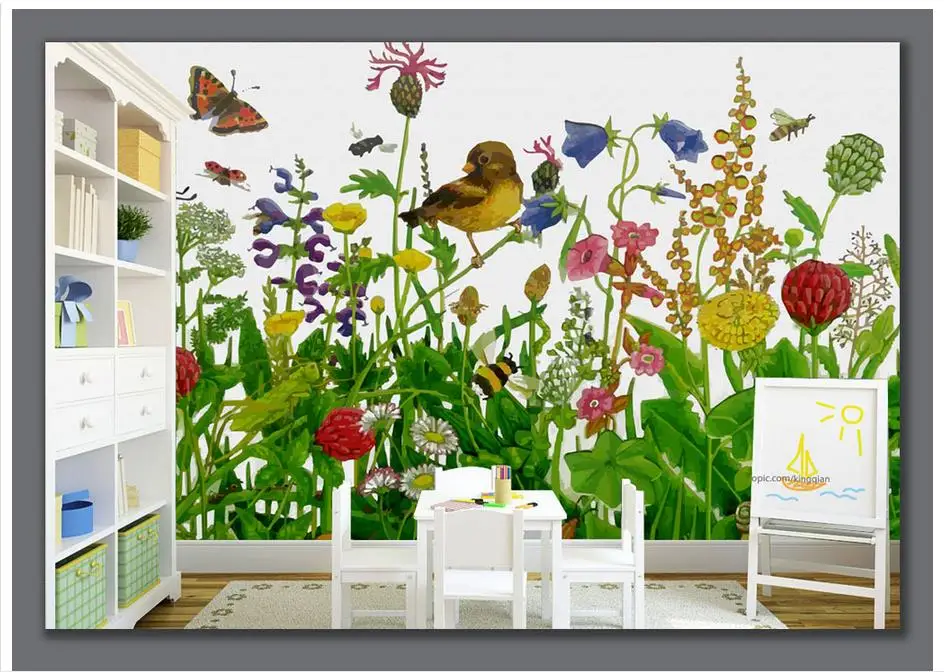 

Custom 3d photo wallpaper 3d wall murals wallpaper fashion Hand-drawn cartoon flower children room background wall decoration