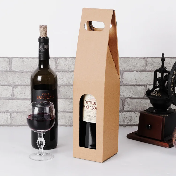 Kraft Paper Red Wine Box Handheld single/double red wine bag Window gift boxin Gift Bags