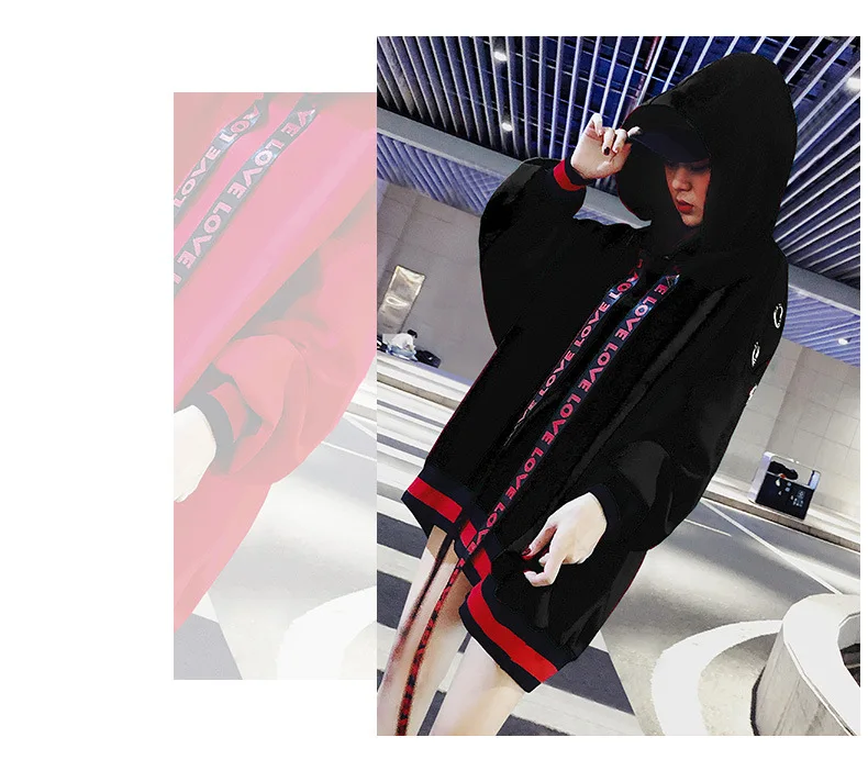 БЦ Осень Теплые черные свободные для женщин худи пуловеры в стиле кэжуал 2019 уличная хип хоп с капюшоном Harajuku Толстовка женская одежда