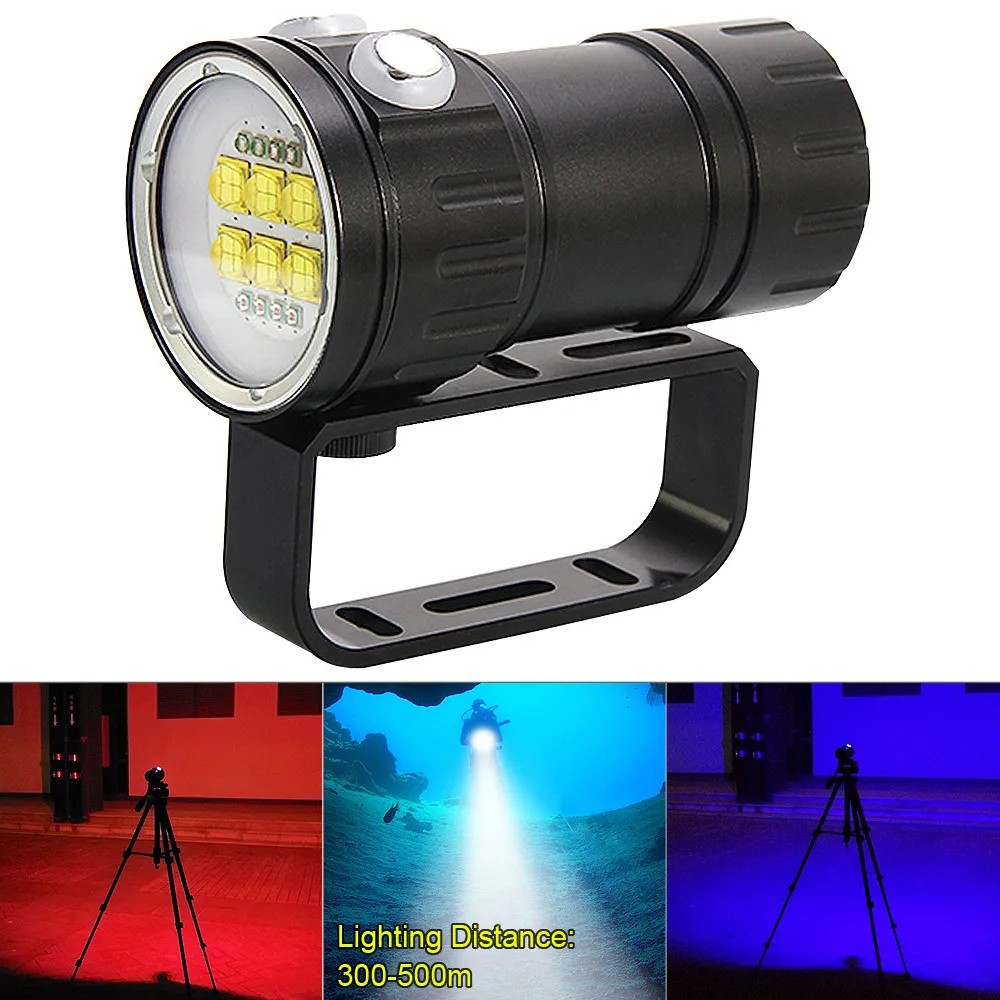  QH14 300W 28800LM LED Flashlight White XML2 + XPE Red Blue R5 LED Underwater 80m Scuba Diving Torch - 32873378872