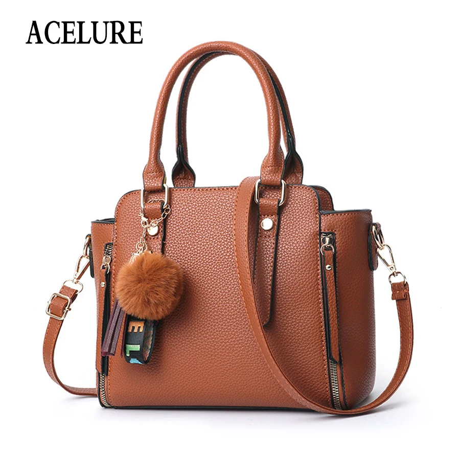 

ACELURE Fur Ball Tassel Hanging Women Bags Solid Color Shoulder Bag Ladies Crossbody Bags Bolsa Feminina Female Daily Handbag