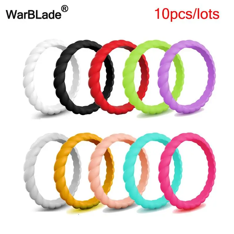 3mm Thin Braided Silicone Ring Fashion Sports Hypoallergenic Crossfit Flexible Woven Rubber Finger Ring For Women Wedding Rings 