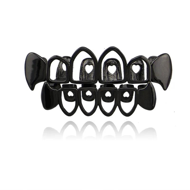 Factory Bottom Price Hollow Grillz Fashion Body Jewelry Hip Hop Teeth Grillz Gold Rose Gold Black Silver Color Tooth Grills Cap UK Bijoux (2)