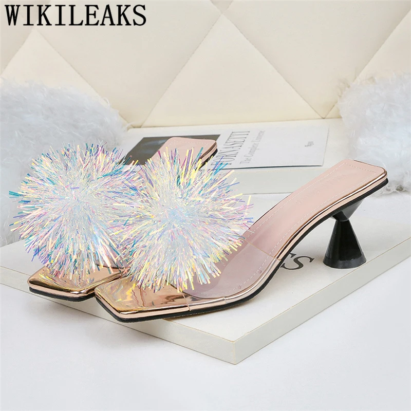 

clear sandals high heel slippers glitter sandals sexy shoes summer slippers women transparent sandals luxury slippers prom shoes
