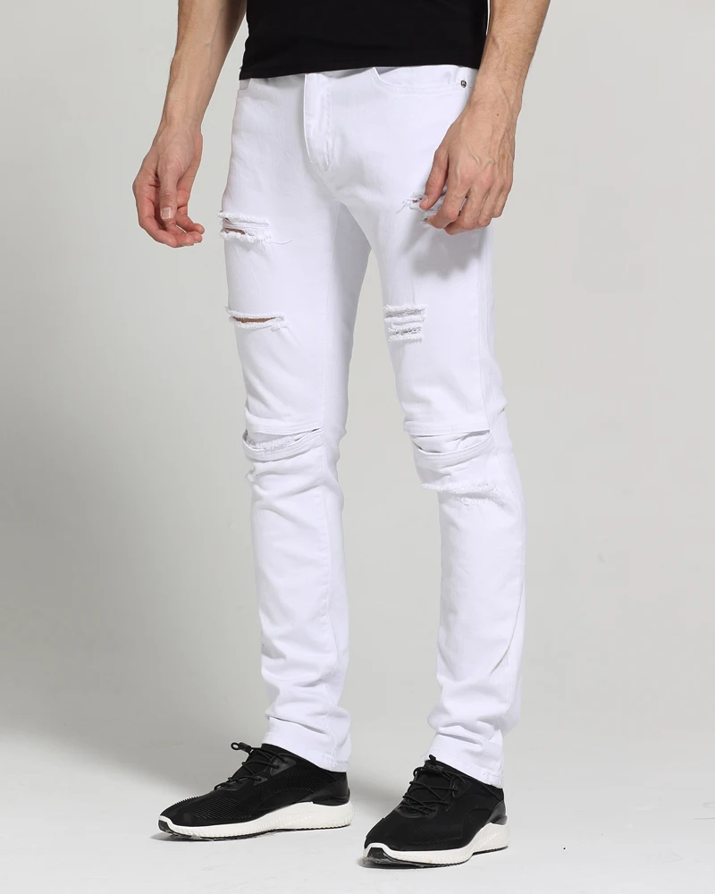 Men White Jeans Fashion Design Slim Fit Casual Skinny Ripped Jeans For Men Men White Jeans Fashion Design Slim Fit Casual Skinny Ripped Jeans For Men