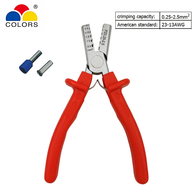 

COLORS PZ0.25-2.5 wire crimping pliers for insulated and non-insulated ferrules terminal crimping capacity 0.25-2.5mm2 AWG 23-13