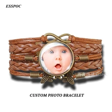 Персонализированные пользовательские фото стекло кабошон Многослойный кожаный браслет ручной работы пользовательские браслеты для женщин на юбилей подарки
