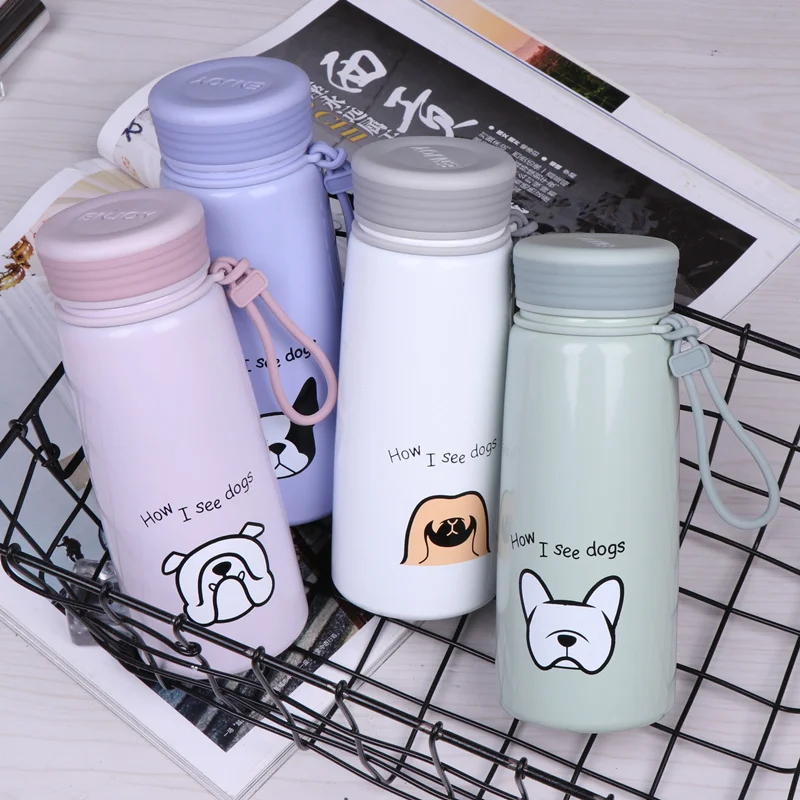 

400ml Thermos Bottle Cartoon Dog Thermo Mug Drinkware Water Bottle Stainless Steel Vacuum Flask Leak-proof Tumbler Cup
