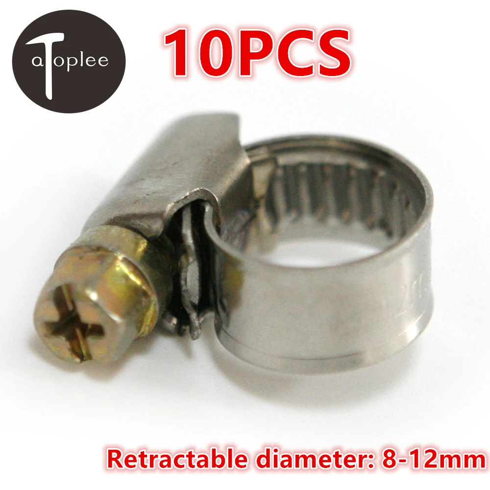 Ochoos 10PCS Stainless Steel 8-12mm Adjustable Drive Hose Clamp For Locking Tightening Water Tube Or Air Tube Pipe Clips Ochoos 10PCS Stainless Steel 8-12mm Adjustable Drive Hose Clamp For Locking Tightening Water Tube Or Air Tube Pipe Clips