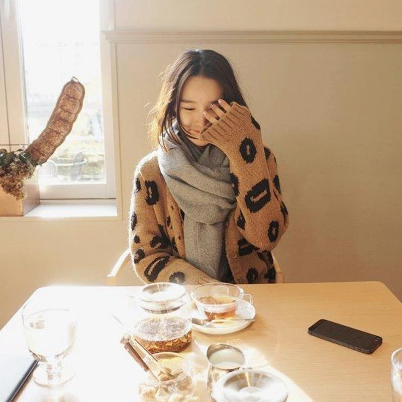 Women's wear spring and autumn new version sweater leopard print V-neck knitted Cardigan Sweater women Jacket