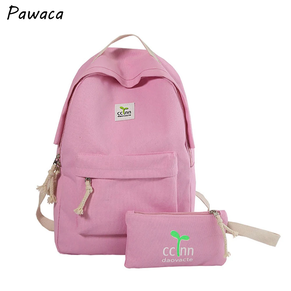 

High Quality 2 Pcs / 1 Set Backpack Women Embroidery Zipper Backpack Travel School Bags for Teenage Girls