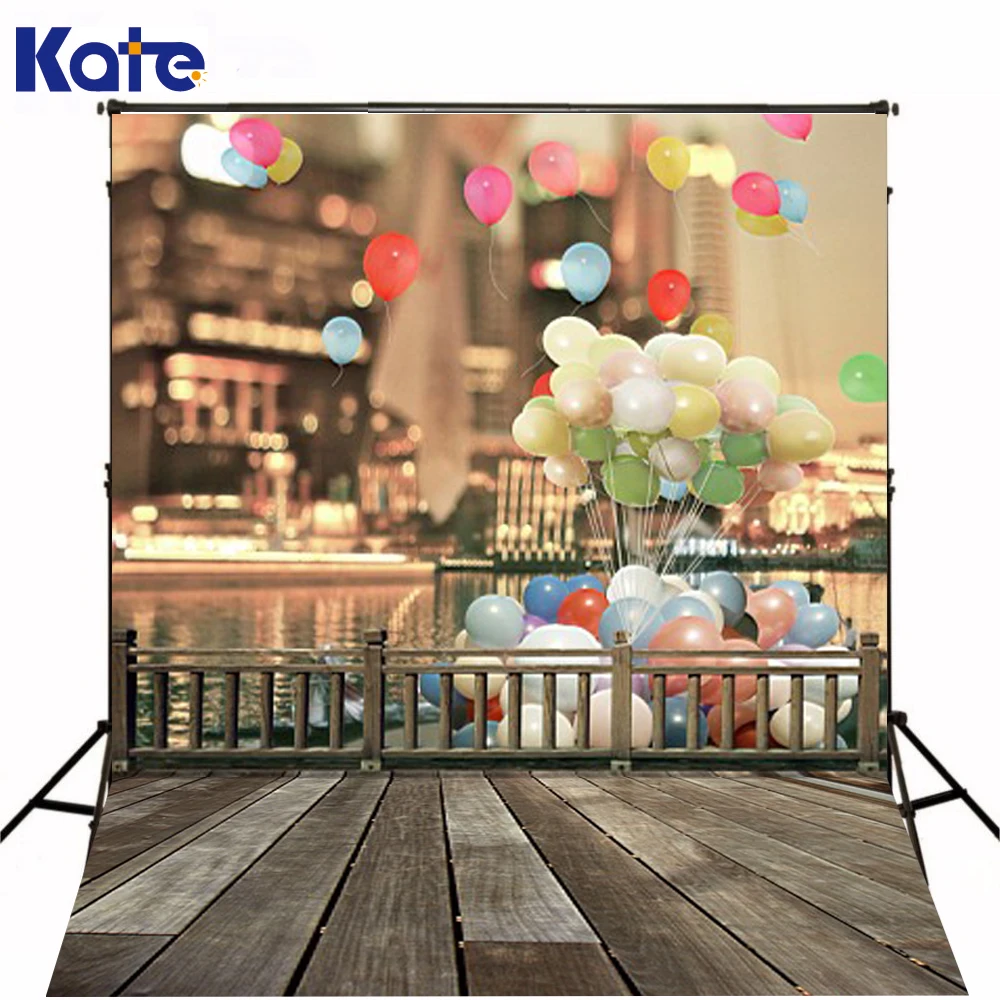 

KATE 200X300CM Old Photo Wooden Background Fundo Balloons City Flying To Heaven Backgrounds Children Background Lk 2941