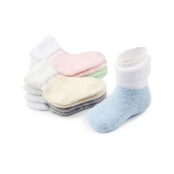 

5 Pairs Baby Toddler Socks Girl Boy Autumn Winter Thick Velvet Infant Candy Color Sock Newborn Baby Floor Socks Booties 0-1 Year