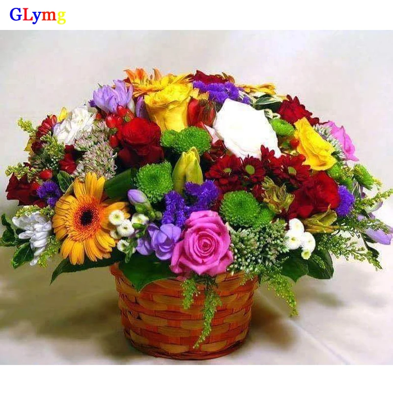 GLymg Diy Embroidery Handicrafts Flower Basket Diamond Painting Cross Stitch Full Square Stones Mosaic Kit Picture Home Decor