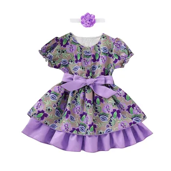 

ARLONEET 2019 New summer babys Dress Children Kids Girls Short Sleeve Button Floral Tutu Dress+Headbands Set Outfit Z0207
