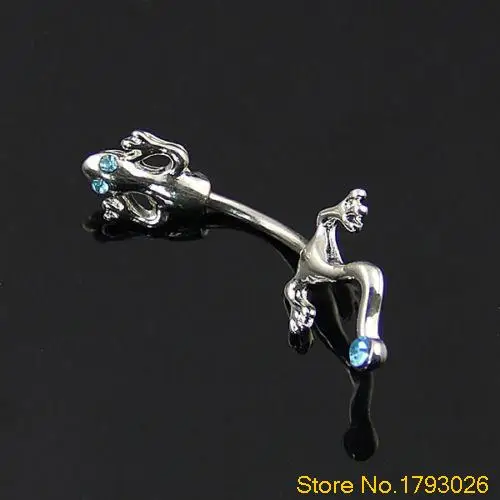 Тело пирсинг Gecko Ящерица Синий Стразы хирургический стальной стержень живота