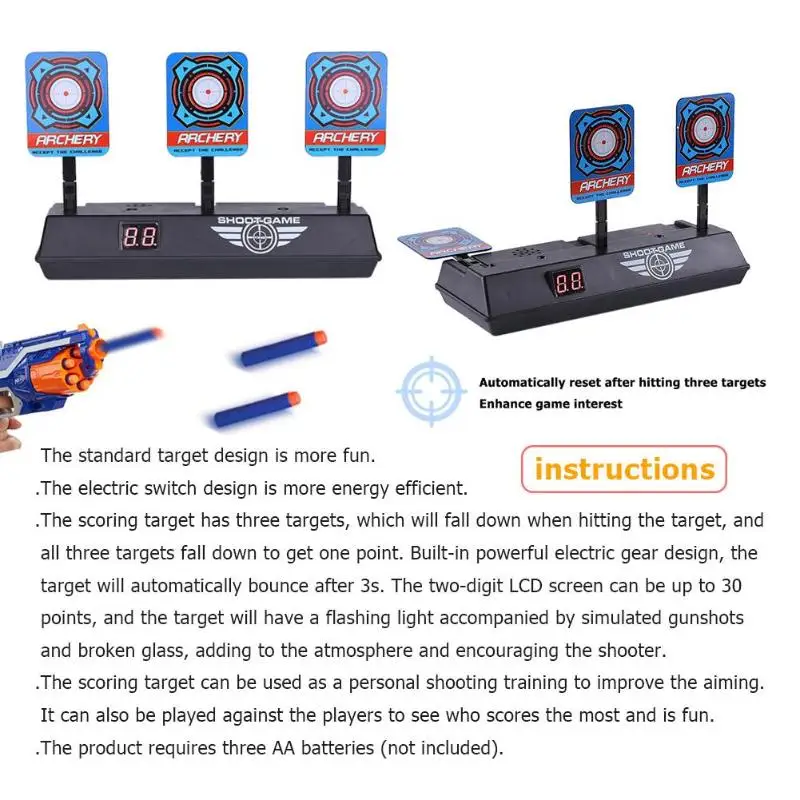 Прецизионный зачетный автоматический сброс Электрический целевой звуковой светильник смарт-счет цель для детей стрельба игра пистолет игрушка АКСЕССУАРЫ