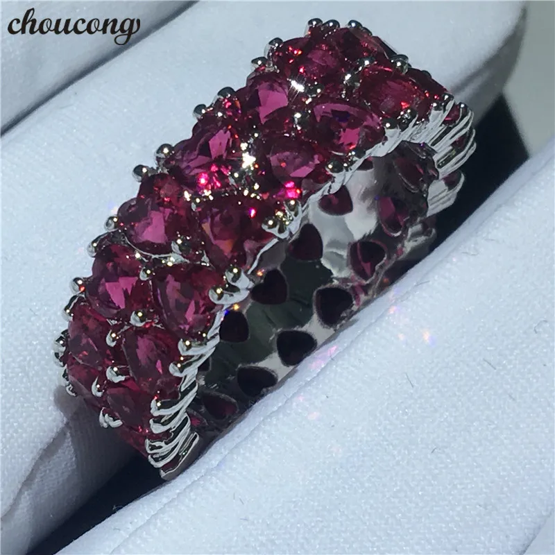 

choucong 2018 Heart shape Ring Red AAAAA Zircon Cz White Gold Filled Promise Engagement Wedding Band Rings for women men Jewelry
