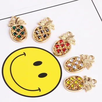 

diy jewelry finding colorful rhinestone decoration alloy gold-color furit style cartoon pineapple shape fashion pendants charms