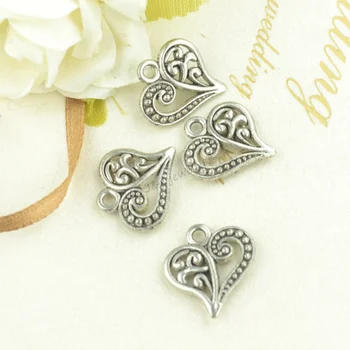 

35pcs Zinc alloy Tibetan Silver Plated Heart-shaped Charms Pendants for Jewelry Making DIY Handmade Craft 14*14mm 2617