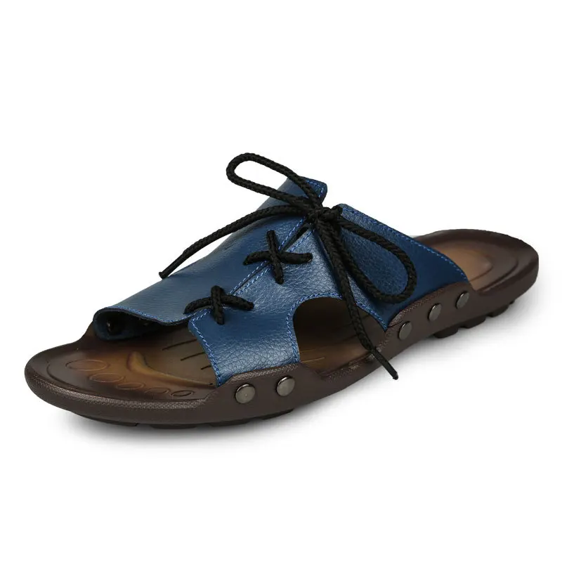 Новейшая модель; Стиль Бизнес Для мужчин тапочки на открытом воздухе Высокое качество летние мужские шлепанцы без задника с открытыми пальцами Повседневное пляжная обувь, шлепанцы резиновые X1179 35