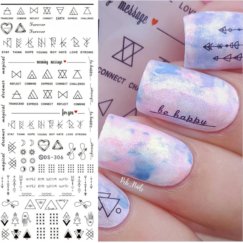 1 с буквами на листе наклейки для дизайна ногтей Водные Наклейки геометрическая фигура переводные наклейки для дизайна ногтей DS306