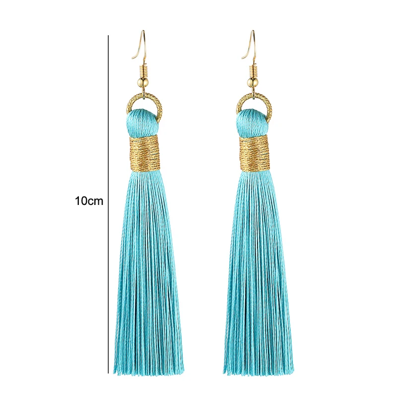 Tassel Earrings Golden Wrap Silk Fabric Vintage Women Dangle Drop Long LOVBEAFAS