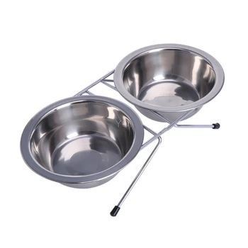 

New Stainless Steel Double Pet Bowls Dog Cat Water Food Non Slip Feeding Station