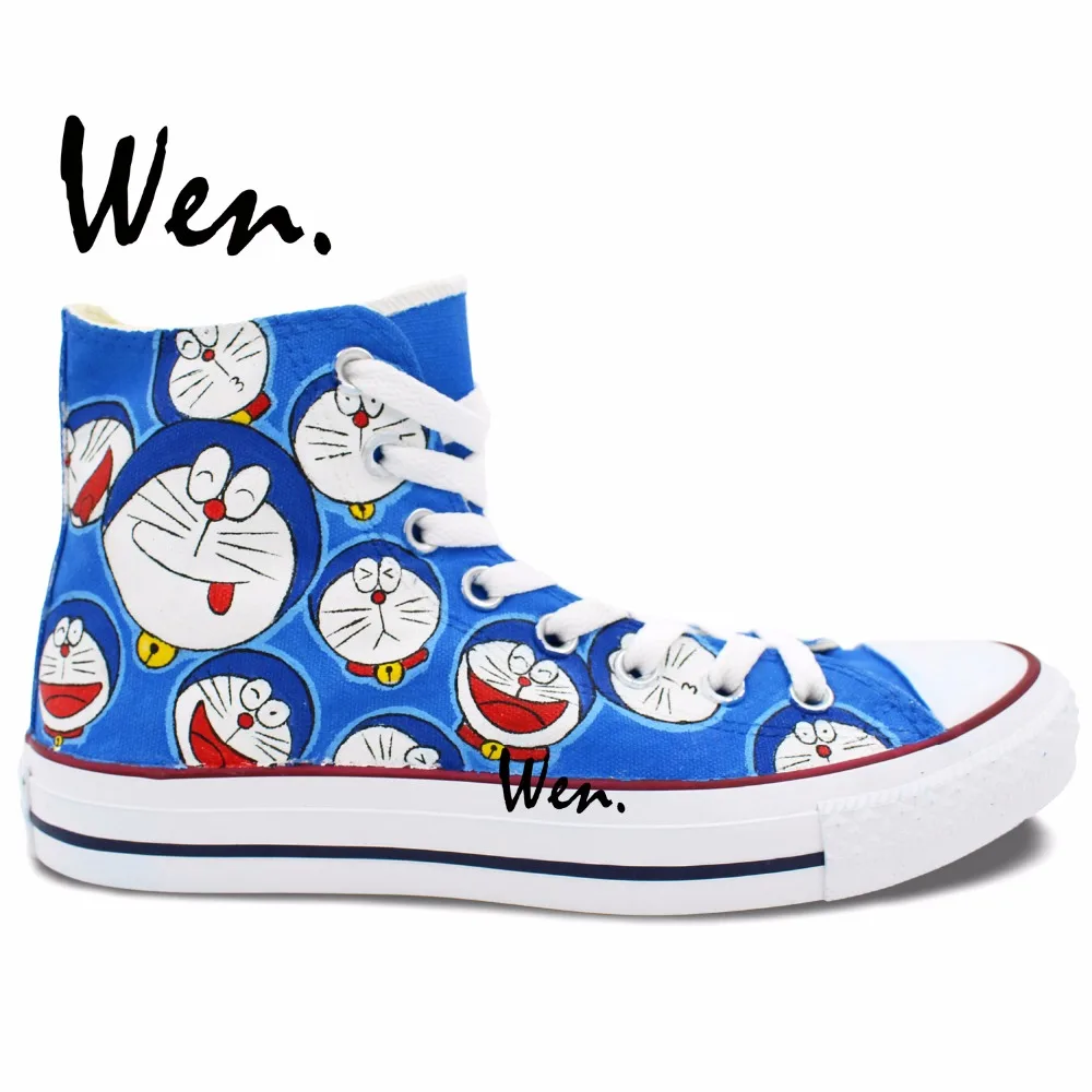 Wen Blue Hand Painted Anime Shoes Design Custom Doraemon High Top