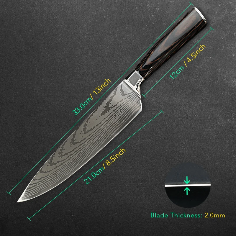 Kitchen knife Chef Knives Japanese 7CR17 440C High Carbon Stainless Steel Imitation Damascus Sanding Laser Knife Dropship