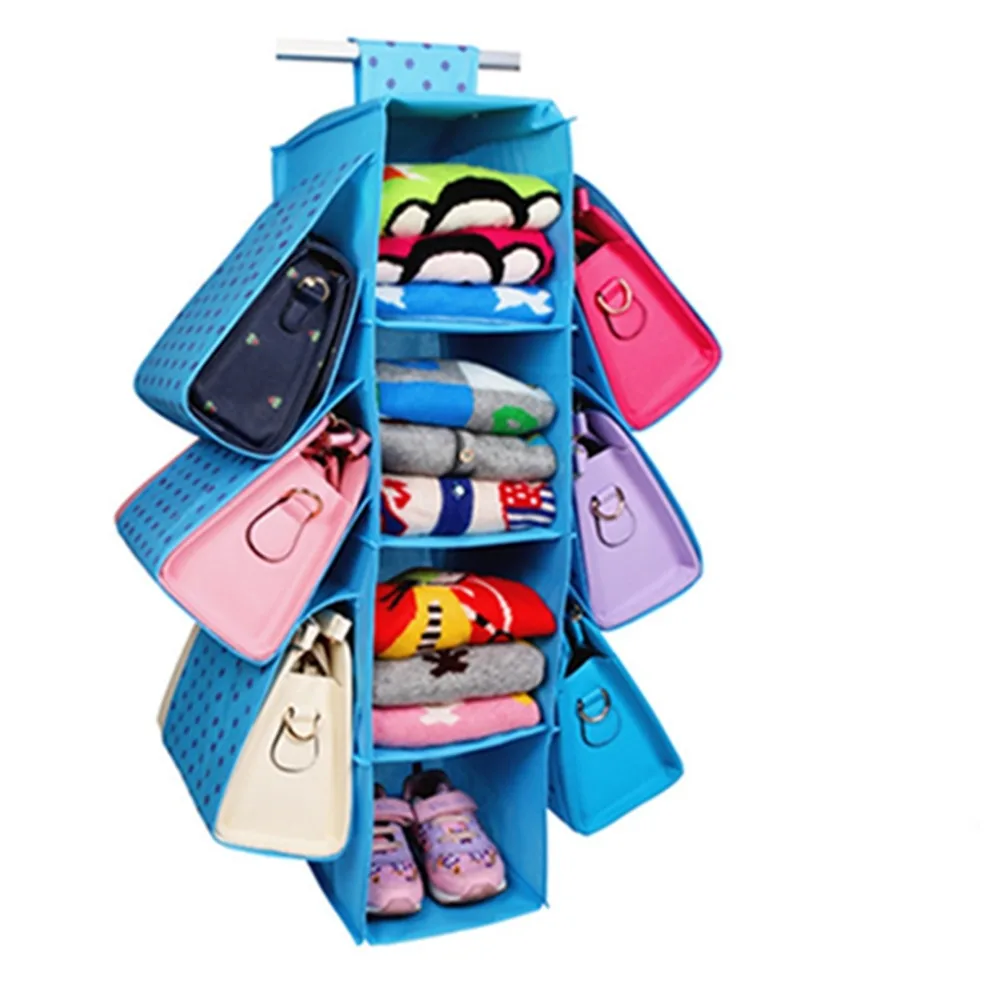 6 Pockets Polka Dots Hanging Storage Bag Purse Handbag Tote Bag Storage