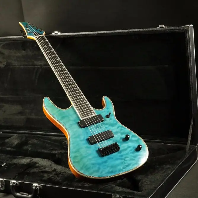 

Quality quilted maple top string through body ebony fretboard 7 string electric guitar free shipping