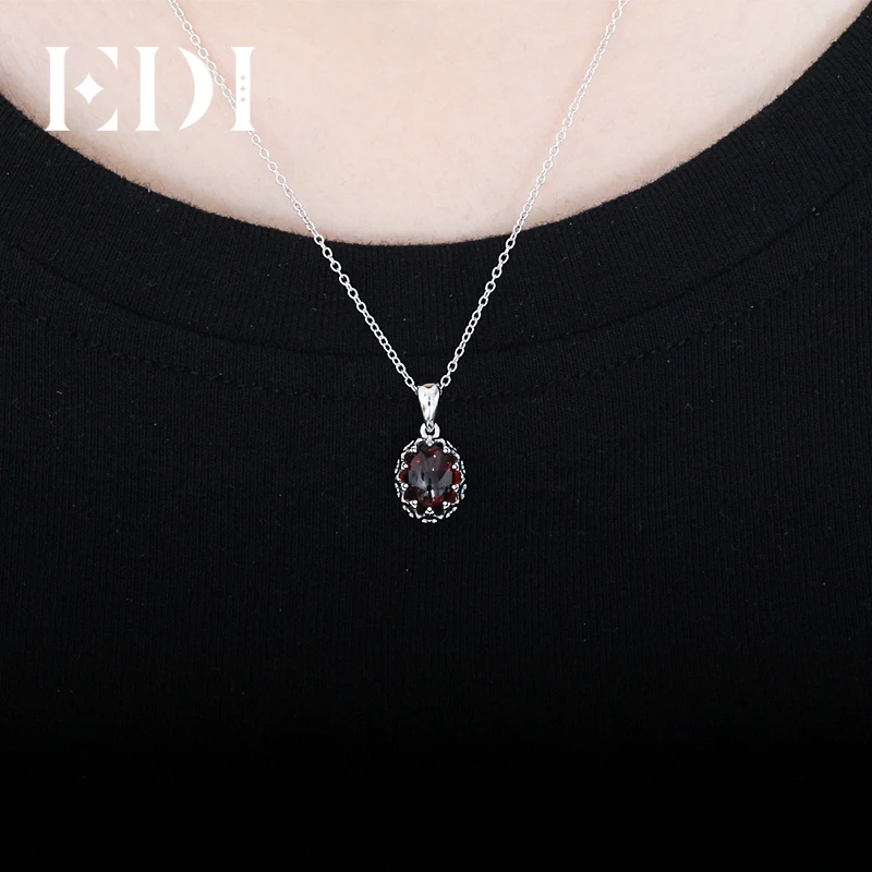 EDI Готический Пасьянс Ожерелье 925 пробы серебряный кулон ожерелье для женщин Красный Овальный имитация граната драгоценный камень мама, жена ювелирные изделия