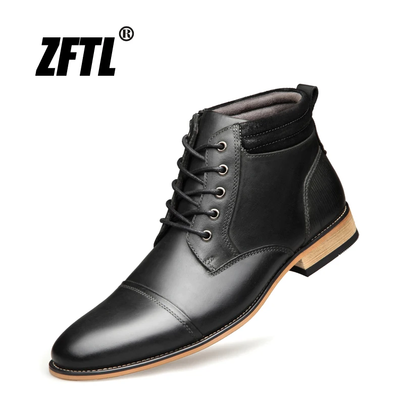 

ZFTL New Men Martins Boots Genuine Leather Man Ankle boots Big size Lace-up casual boots Men Handmade shoes Black /Brown 003