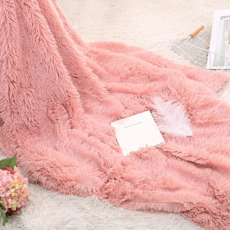 

Fluffy Plush Fleece Blankets for Bed Soft Throw Blanket Air Conditioning Manta Solid Bedspreads Cobertor Girl Wedding 7A2493