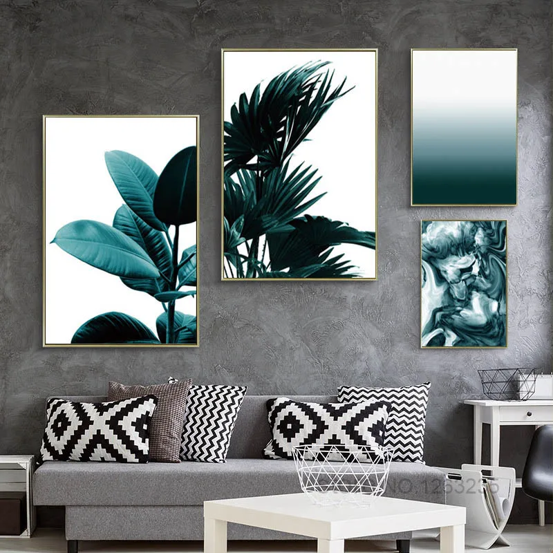 

Black Green Leaf Nordic Poster Mountain Wall Art Canvas Painting Posters And Prints Wall Pictures For Living Room Unframed
