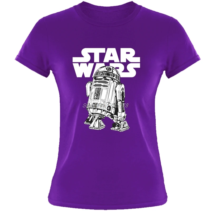 Классический R2D2 футболка Звездные войны женская летняя хлопковая футболка с коротким рукавом крутые футболки Топы Harajuku уличная - Цвет: Purple