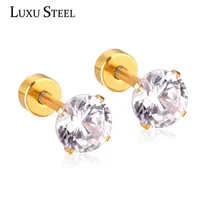 LUXUSTEEL Marka Yeni Tasarım Moda Charm Avusturyalı Yuvarlak Kristal Vidalı düğme küpe Paslanmaz Çelik Geometri Küpe Takı Hediye(China)